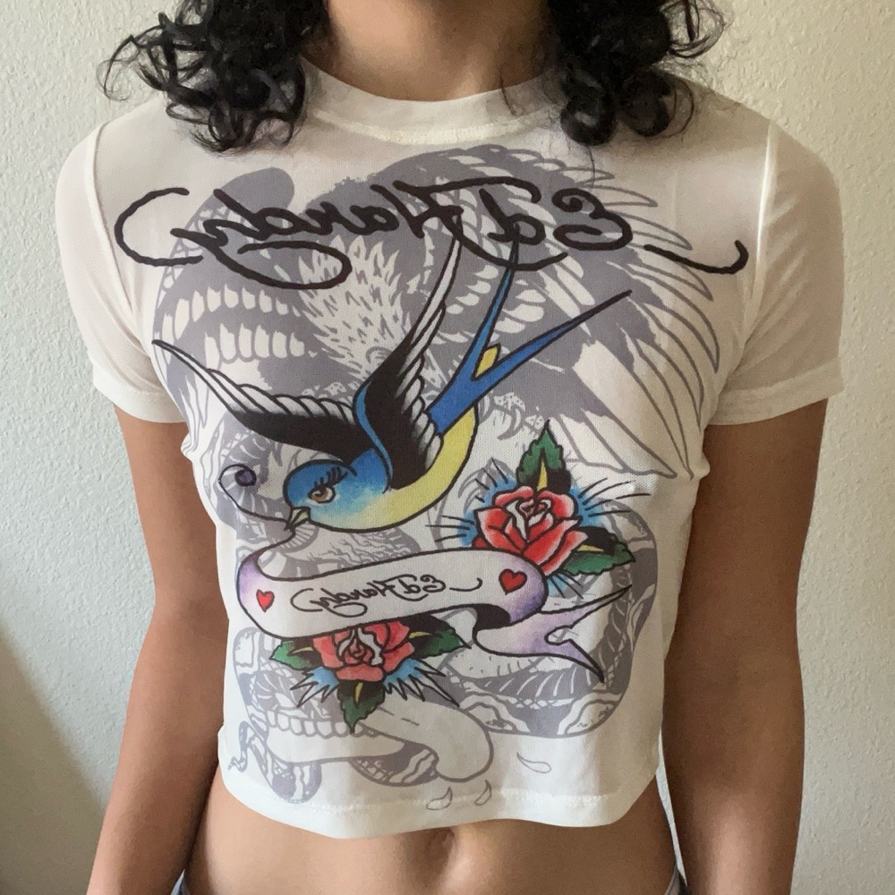 cute mesh ed hardy crop top
s